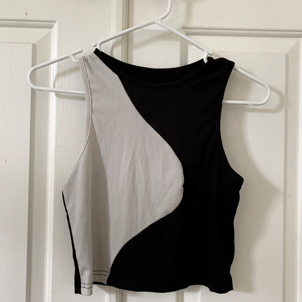 White and Black Swirl Ribbed Tank Top